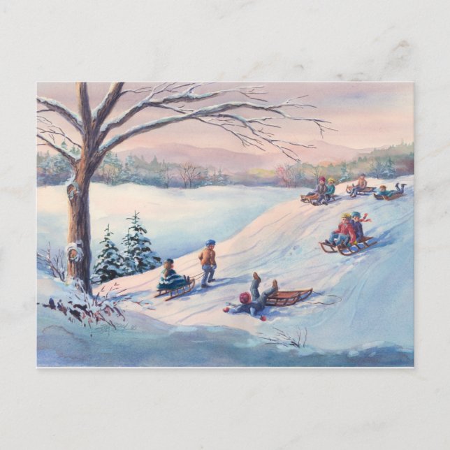 SCHNEE, KIDS & SCHNEE VON SHARON SHARPE POSTKARTE (Vorderseite)