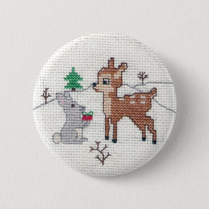 Schnee-Kitz und Häschen Querstich Button