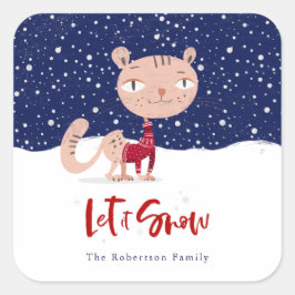 Schnee lassen - Niedliche Katze im Winter Quadratischer Aufkleber