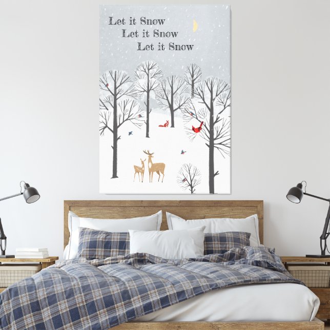 Schnee lassen - Winterflurries, Hirsch und Vogelsc Leinwanddruck (Insitu (Schlafzimmer))