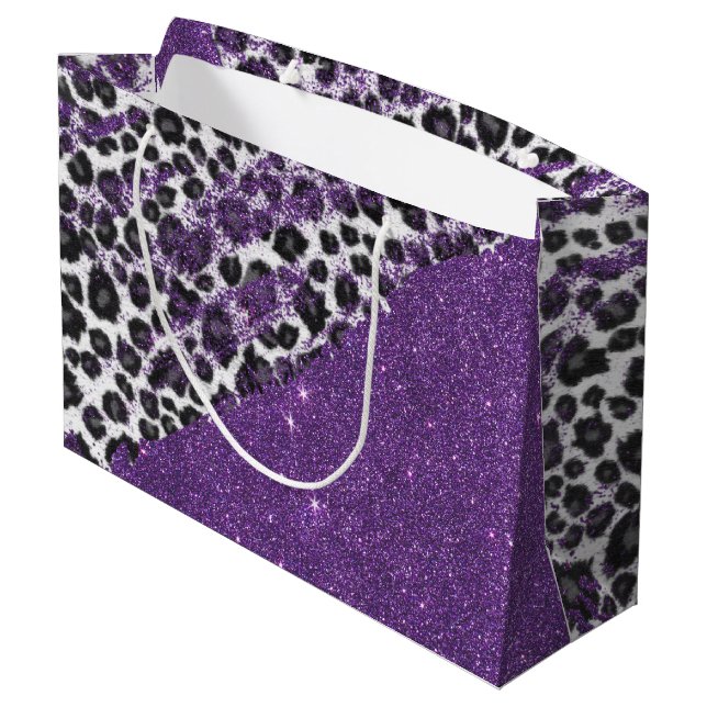 Schnee-Leopard-DruckBrushstrokes auf Große Geschenktüte (Rückseite Schrägansicht)