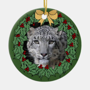 Schnee-Leopard Erhaltung-Asha im Kranz Keramik Ornament