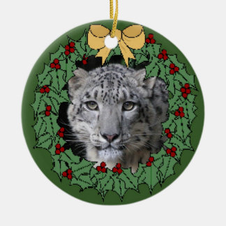 Schnee-Leopard Erhaltung-Asha im Kranz Keramik Ornament