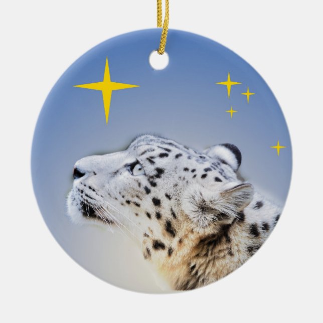 Schnee-Leopard und die Sterne Keramik Ornament (Vorne)