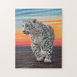 Schnee Leopard Wandern am Strand bei Sonnenunterga Puzzle