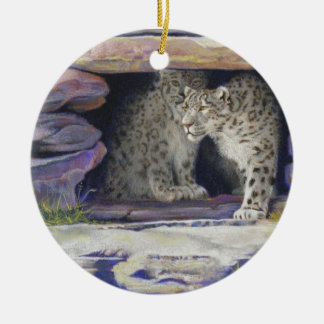 Schnee-Leoparden Keramik Ornament