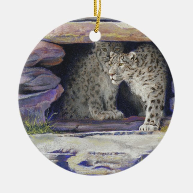 Schnee-Leoparden Keramik Ornament (Vorne)