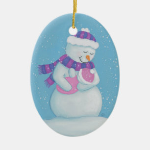 Schnee-Mama und Schnee-Baby-Girl Keramik Ornament