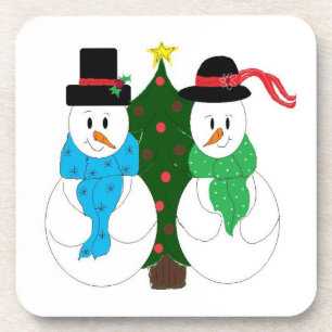 Schnee-Paar am Weihnachtsbaum Getränkeuntersetzer