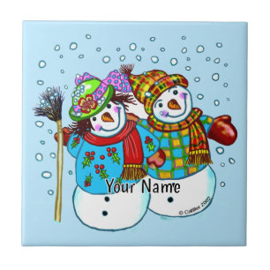 Schnee-Paar Schneemann Fliese