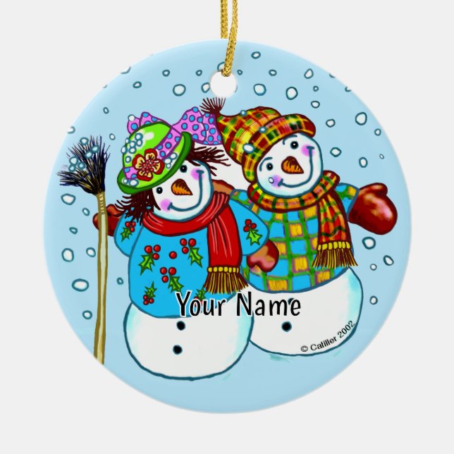 Schnee Paar Schneemann Keramik Ornament (Vorne)