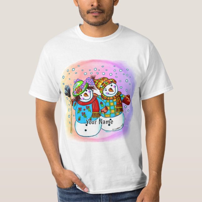 Schnee-Paar Schneemann T-Shirt (Vorderseite)