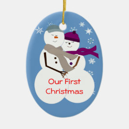 Schnee-Paare unser erstes Weihnachten Keramikornament