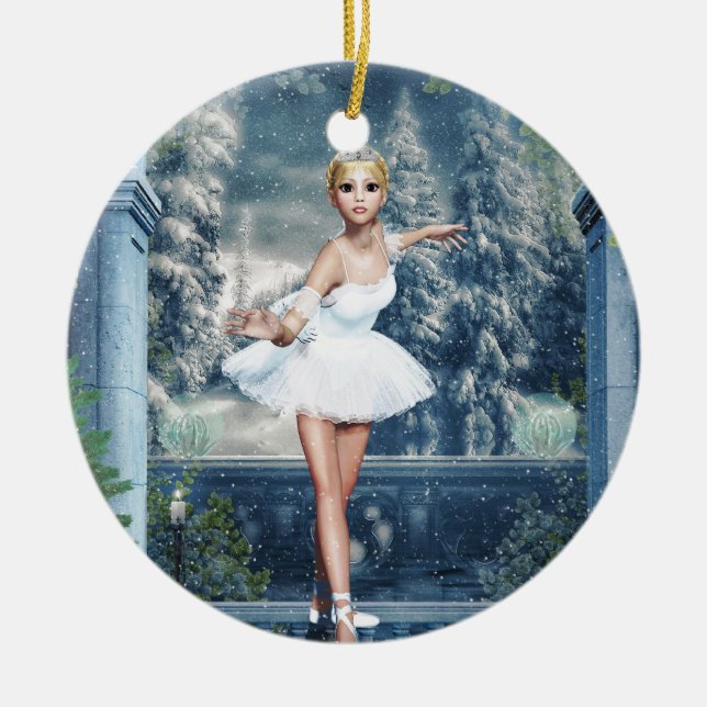 Schnee Prinzessin Ballerina Doppelseitiges Kunstmu Keramikornament (Vorne)