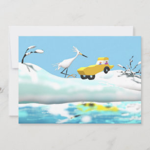 Schnee-Reiher und hölzernes Spielzeug-Auto Dankeskarte