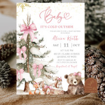 Schnee-Rosa-Winterwald-Baby-Shower-Einladung