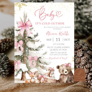 Schnee-Rosa-Winterwald-Baby-Shower-Einladung Einladung