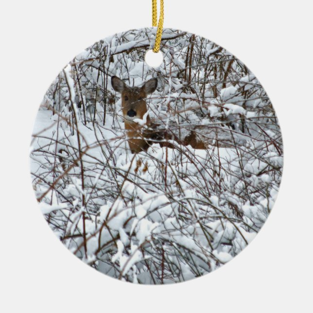 Schnee-Rotwild Keramik Ornament (Vorne)