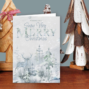 Schnee Sehr frohe Weihnachten Winterwald und Hirsc