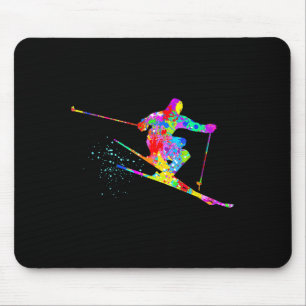 Schnee Skifahrer cool Regenbogen Kunst Spritzer Wi Mousepad