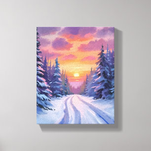 Schnee Sonnenuntergang   Winter Berglandschaft Leinwanddruck