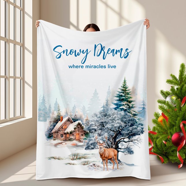 Schnee-Träume Waldhirsch  Fleecedecke (Snowy Dreams Forest Deer Fleece Blanket)