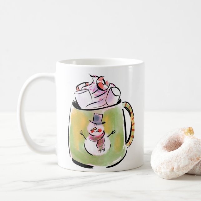 Schnee- und Kakaokaffee-Tasse Kaffeetasse (Mit Donut)