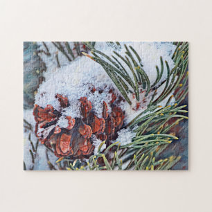 Schnee- und Kiefernzapfen-Kunst Winterrätsel Puzzle