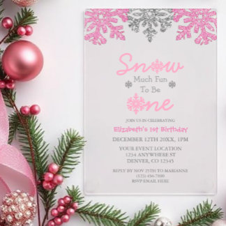 Schnee viel Spaß, ein Winter 1. Geburtstag zu sein Acryleinladungen