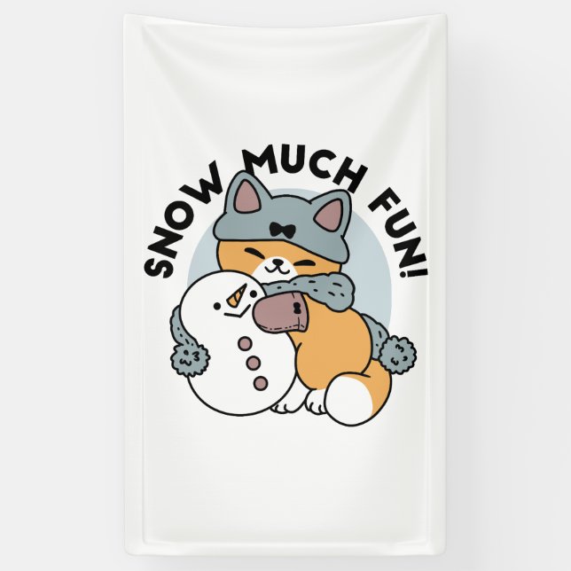 Schnee viel Spaß Katze Winterurlaub Design Banner (Vertikal)
