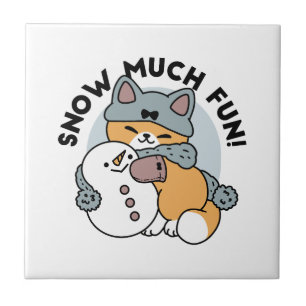 Schnee viel Spaß Katze Winterurlaub Design Fliese