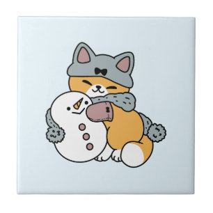 Schnee viel Spaß Katze Winterurlaub Design Fliese