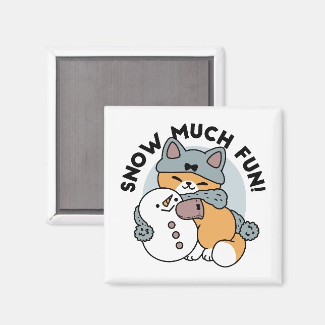 Schnee viel Spaß Katze Winterurlaub Design Magnet (Vorderseite/Rückseite)