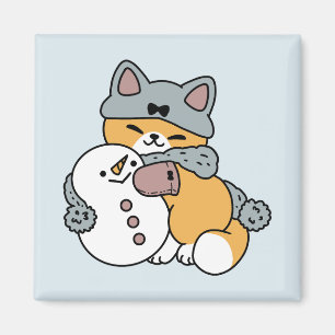 Schnee viel Spaß Katze Winterurlaub Design Magnet