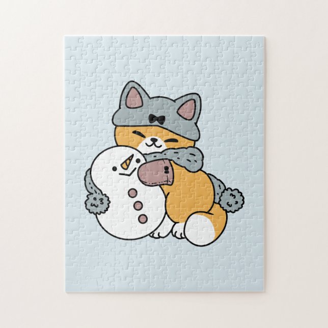 Schnee viel Spaß Katze Winterurlaub Design Puzzle (Vertikal)