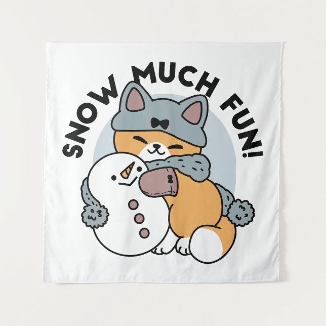 Schnee viel Spaß Katze Winterurlaub Design Wandteppich (Vorderseite)