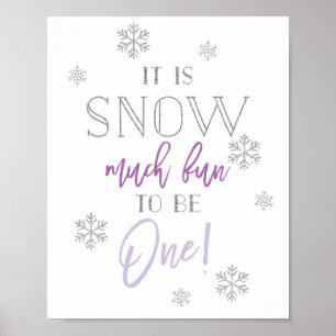 Schnee viel Spaß   Silber Lila   1. Geburtstag Poster