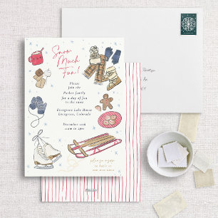 Schnee viel Spaß Winter Party Wasserfarbeneinladun Feiertagskarte