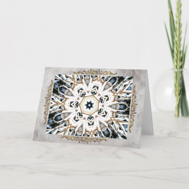 Schnee Web mit Gold Geblüht Dankeskarte (Vorderseite)