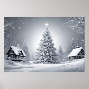 Schnee-Weihnachtsbaum-Plakat - Winterlandschaft-Ku Poster
