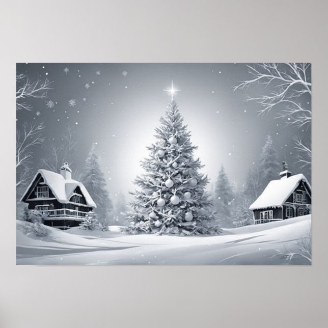 Schnee-Weihnachtsbaum-Plakat - Winterlandschaft-Ku Poster (Vorne)