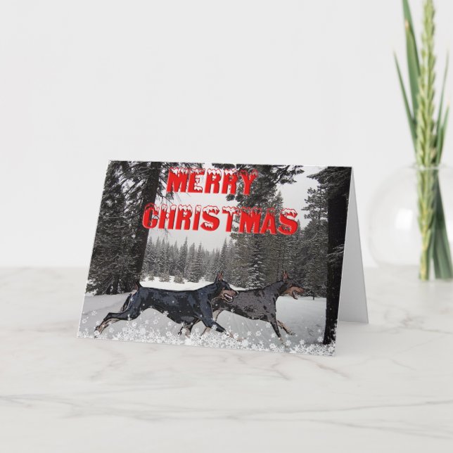 Schnee-Weihnachtsdobermann Feiertagskarte (Vorderseite)