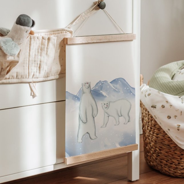 Schnee Winter Polar Bär arktisches Kinderzimmer Wa Wandteppich Mit Holzrahmen (Snow Winter Polar Bear Arctic Nursery Wall Decor Hanging Tapestry)