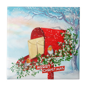 Schnee Winter Weihnachten Vögel Geschenkbox Fliese