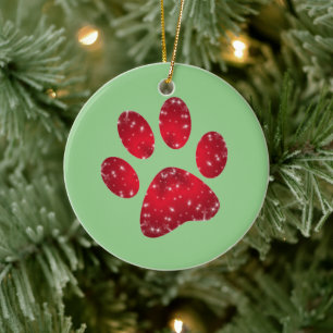 Schneearmiger roter Tierpfotenabdruck Keramik Ornament