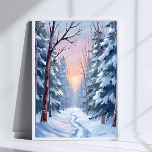 Schneeaustritt Winterwald-Aquarellmalerei Poster