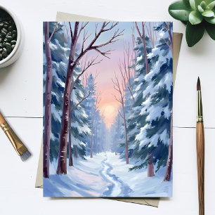 Schneeaustritt   Winterwald-Aquarellmalerei Postkarte
