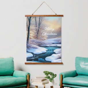 Schneebach blank  wandteppich mit holzrahmen