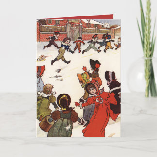 Schneeballkampf Charles Robinson Vintage Urlaub Feiertagskarte