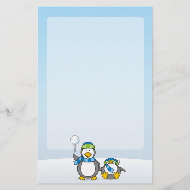 Schneeballpinguine Briefpapier (Vorderseite)